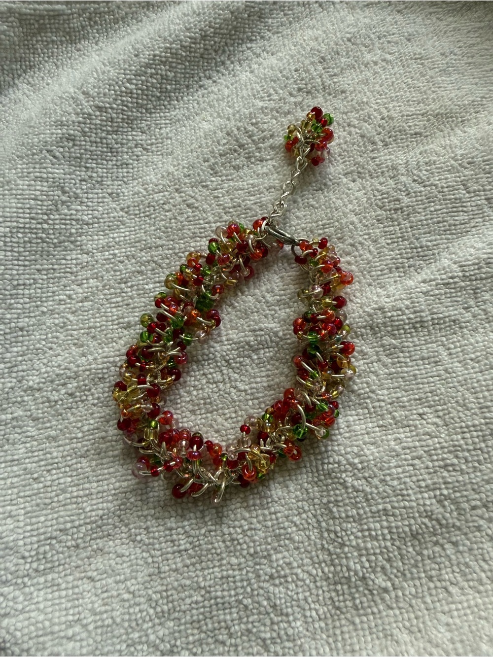 Handmade Red & Green Beaded Cluster Bracelet
